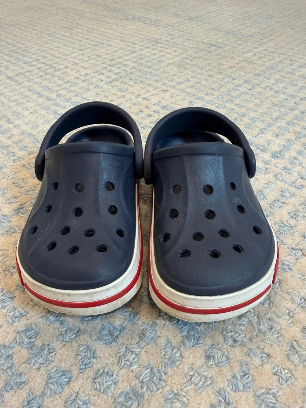 CROCS Kids Navy Clogs with Red and White Trim